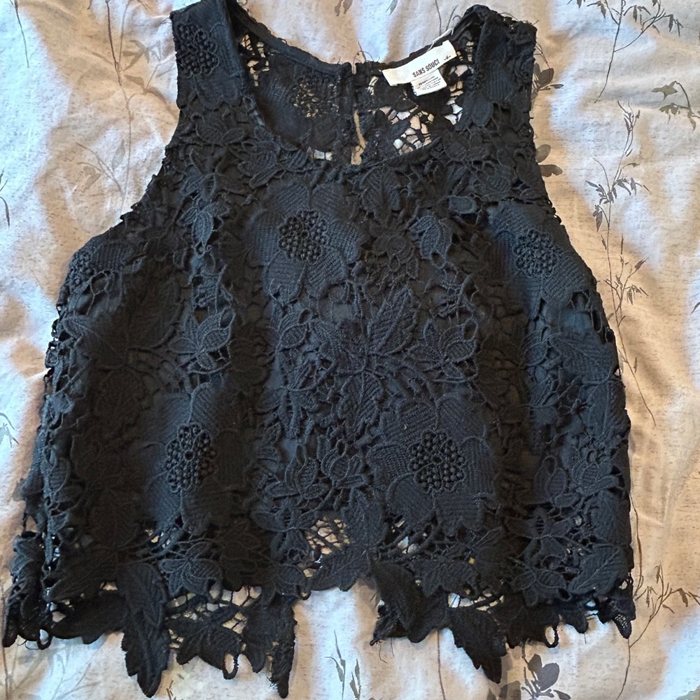 Black lace open back top